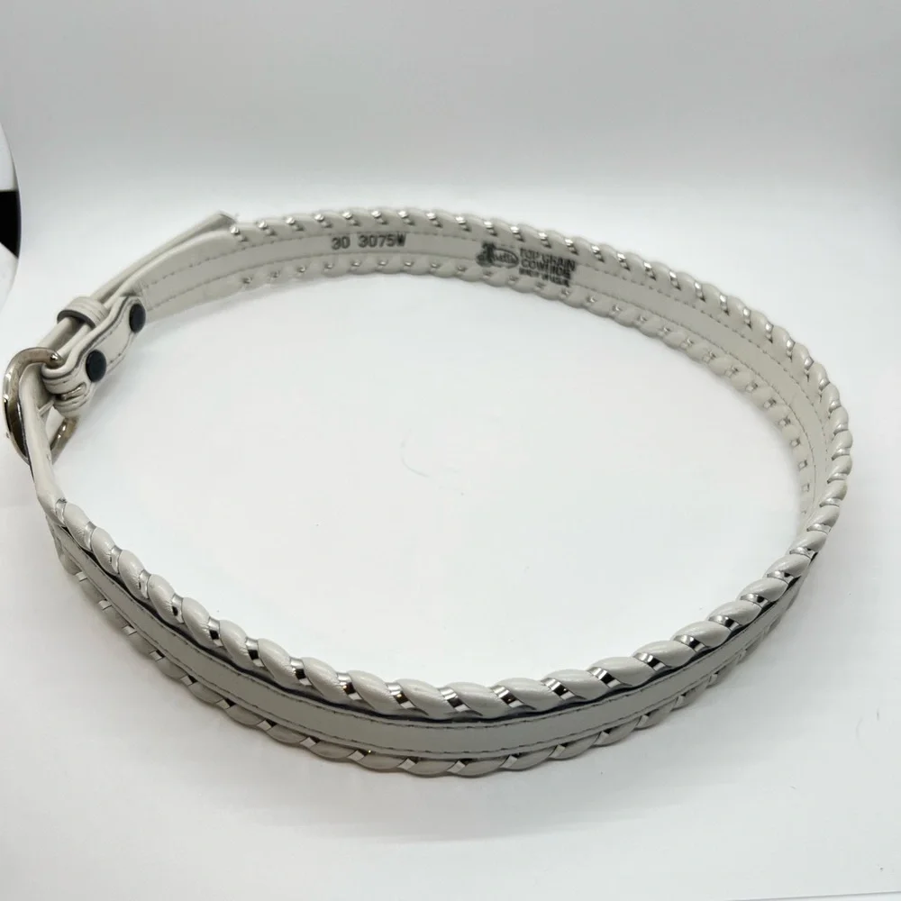 Justin Top Grain Cowhide White and Silver Leather Belt Sz 30